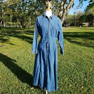 Vintage Laura Ashley Blue Denim Maxi Dress 8